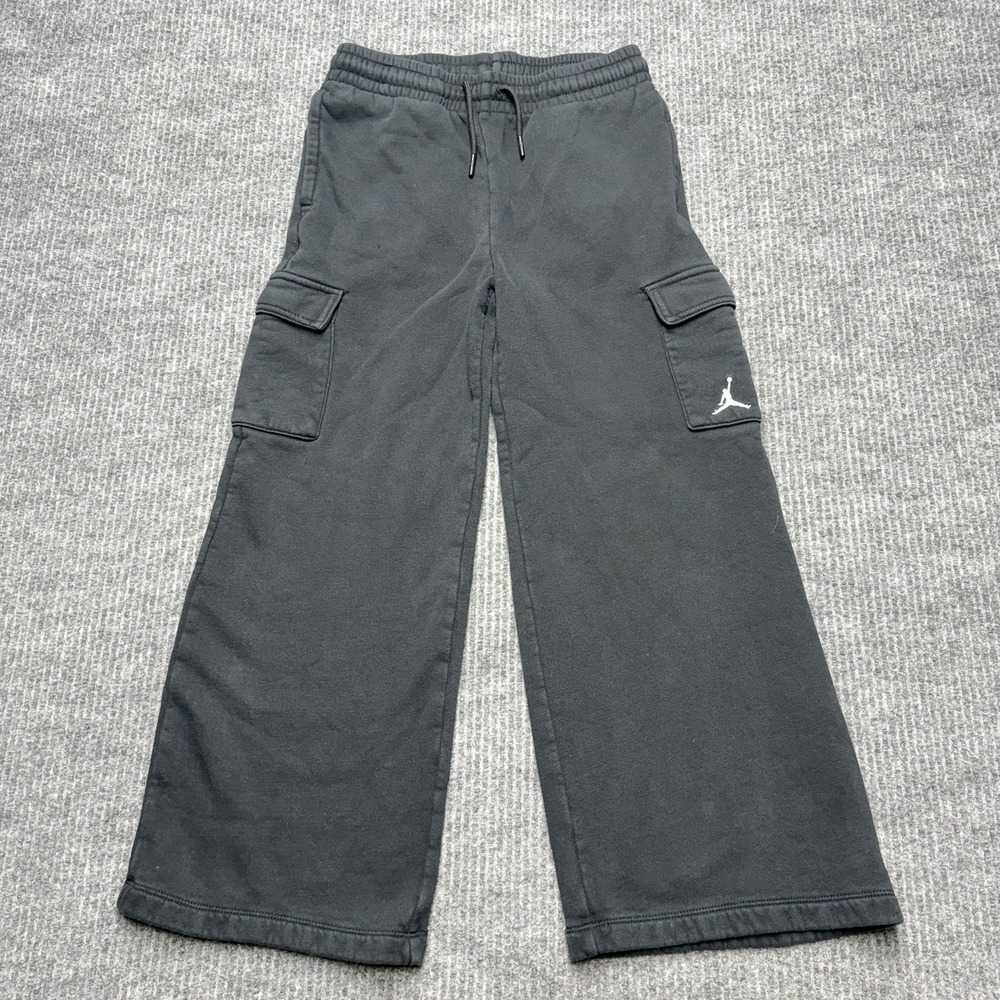 Jordan Cargo Sweatpants Boys Size Large 12-13 Black Wide Leg Jumpman